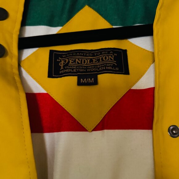 Pendleton Astoria Rain Jacket M Yellow Hooded Coat Waterproof Lined Stripe Parka - Picture 8 of 15